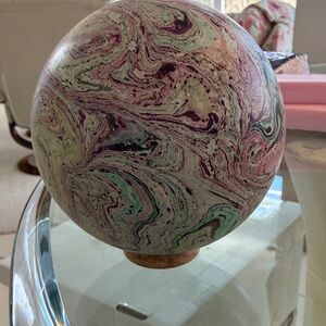 Marbled Decorative Orb in Pastel Green and Pink - Home Art Accent